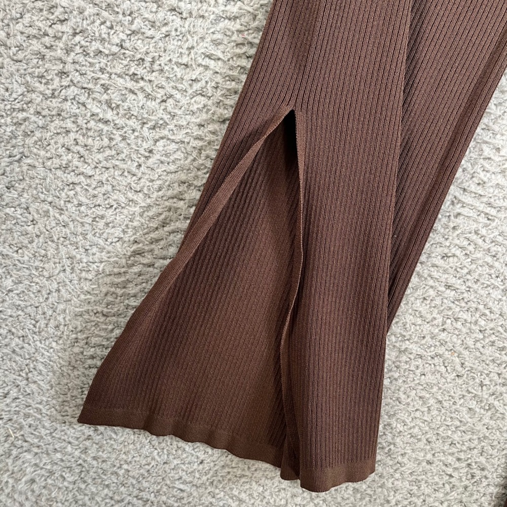 I.AM.GIA Brown Ribbed Knit Flare Pants Side Slit Small Drawstring High Rise - Picture 10 of 11